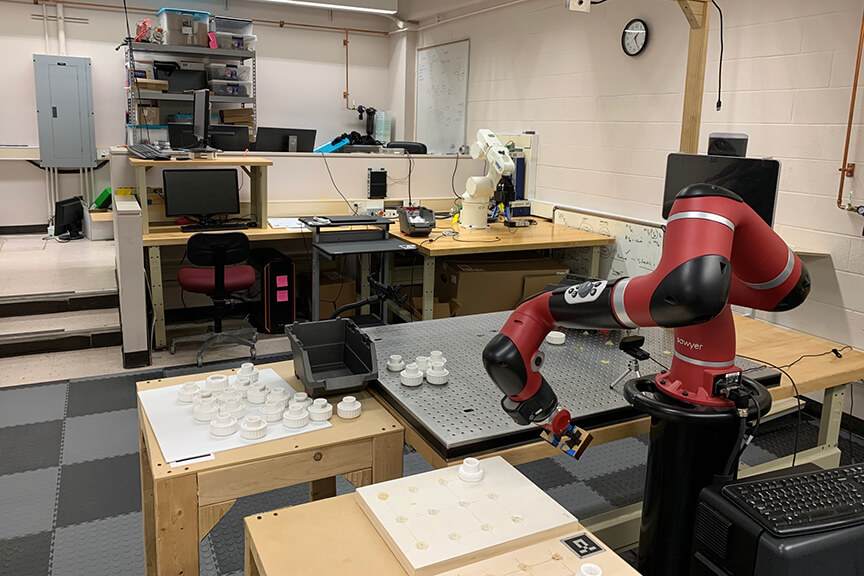Robotic equipment in an engineering lab.