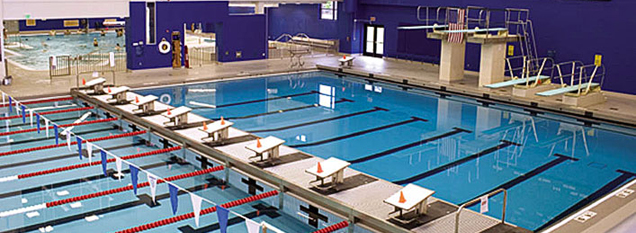 Interior of the Judson/Hale Aquatics Center featuring two pools.