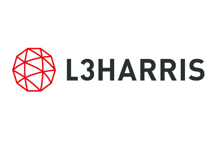 Logo for L 3 Harris in black and red on a white background.
