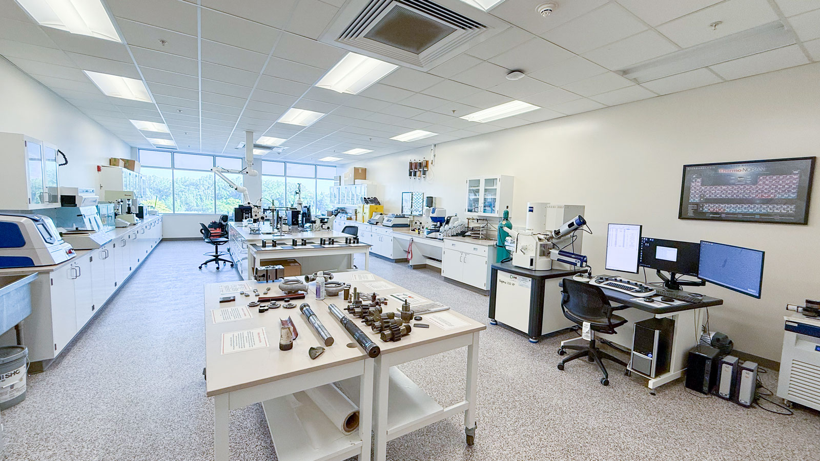 Interior of the Materials Science Lab, showing multiple work stations and several pieces of equipment.