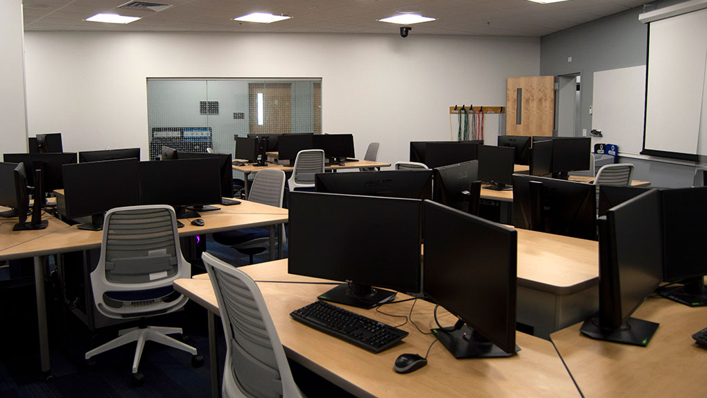 Computer Pods inside Network Security Lab.