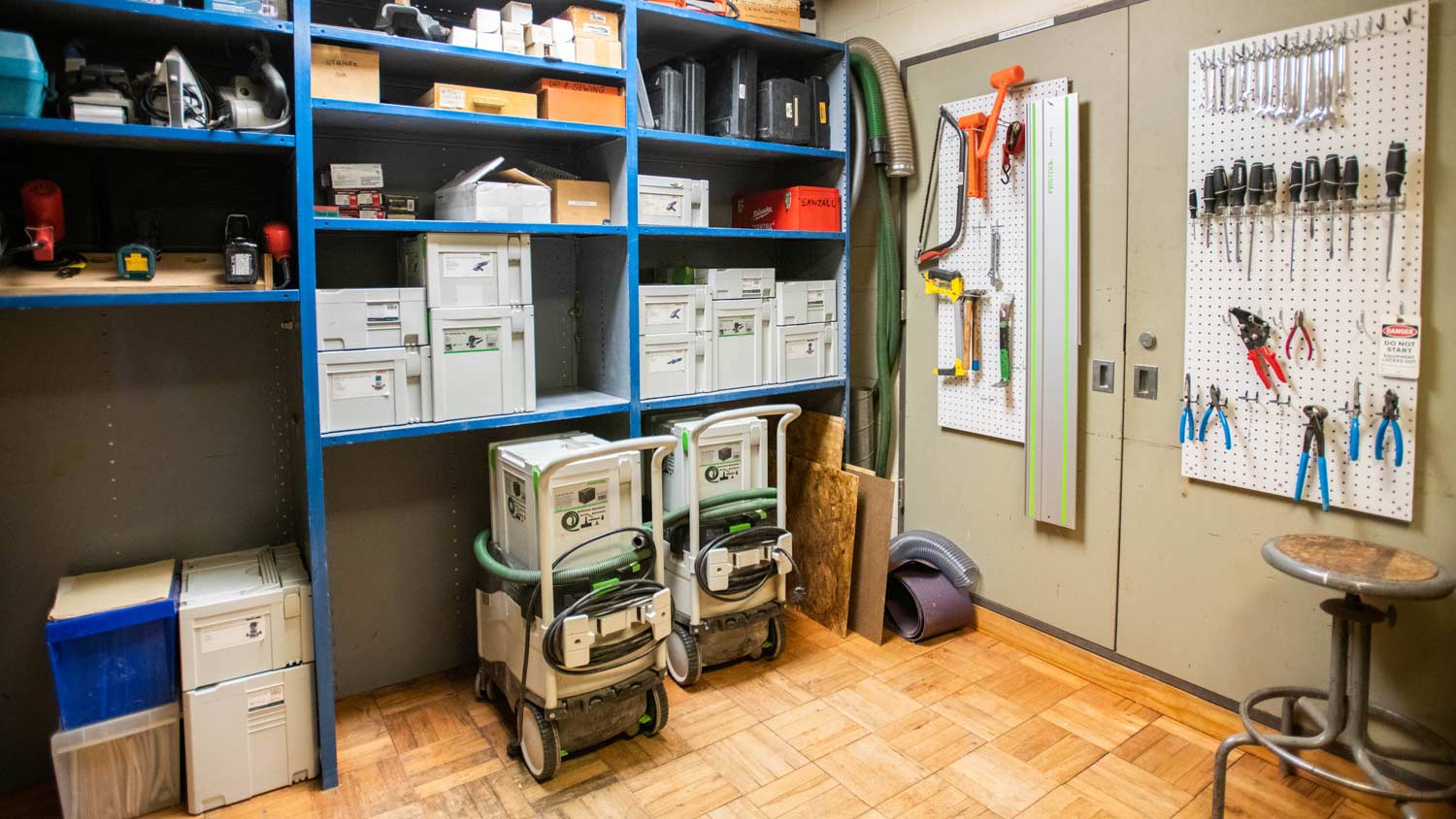 Tool room with rentable tools and portable equipment.