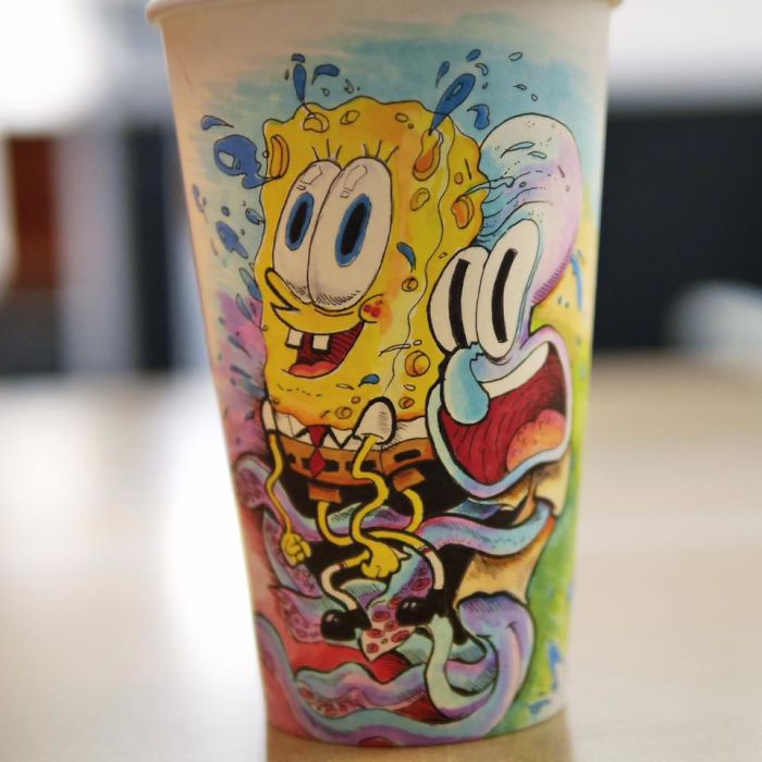 A Spongebob coffee cup doodle