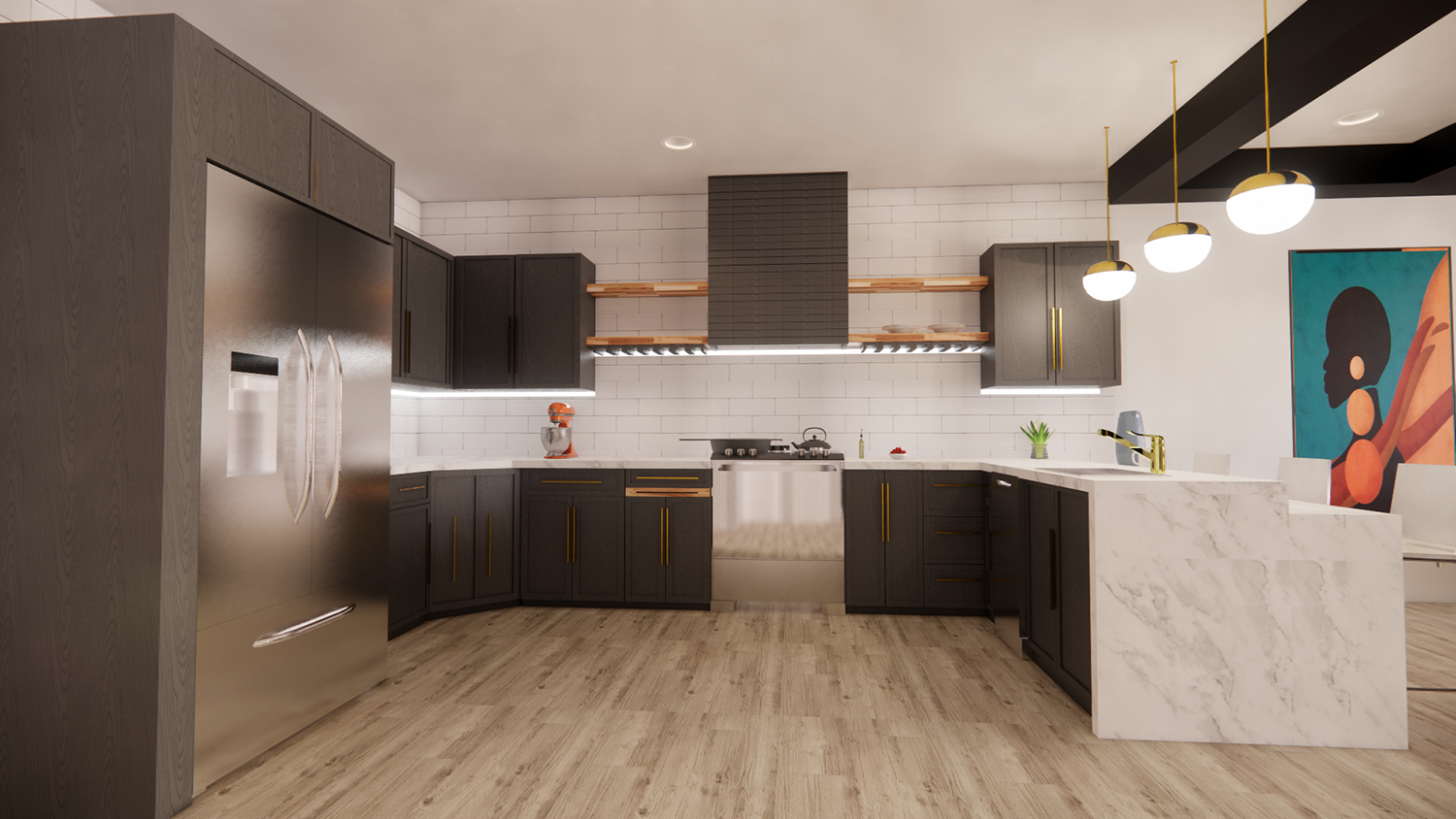 A kitchen rendering. 