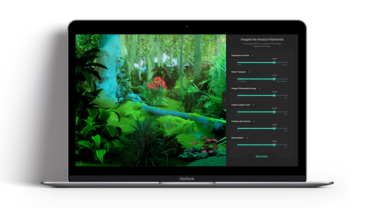 An interactive design visualization of the Amazon rainforest.