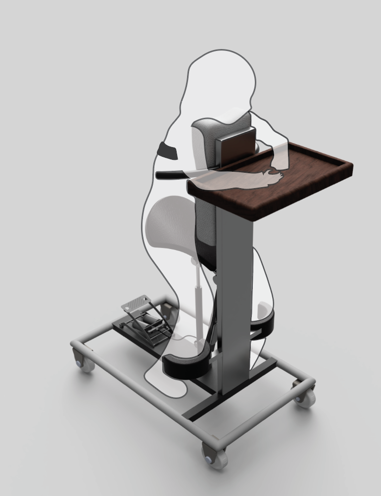 A silhouette uses an assistive stander design.