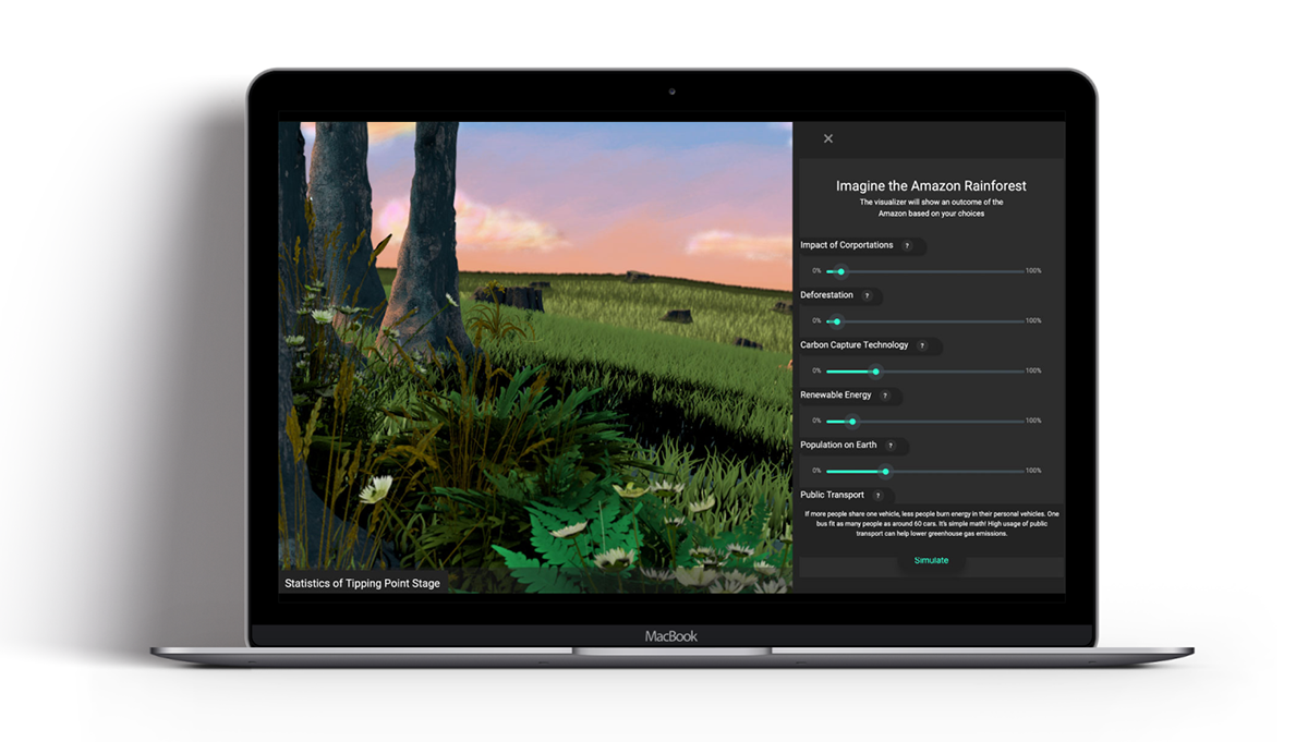 An interactive design of an Amazon rainforest visualizer.