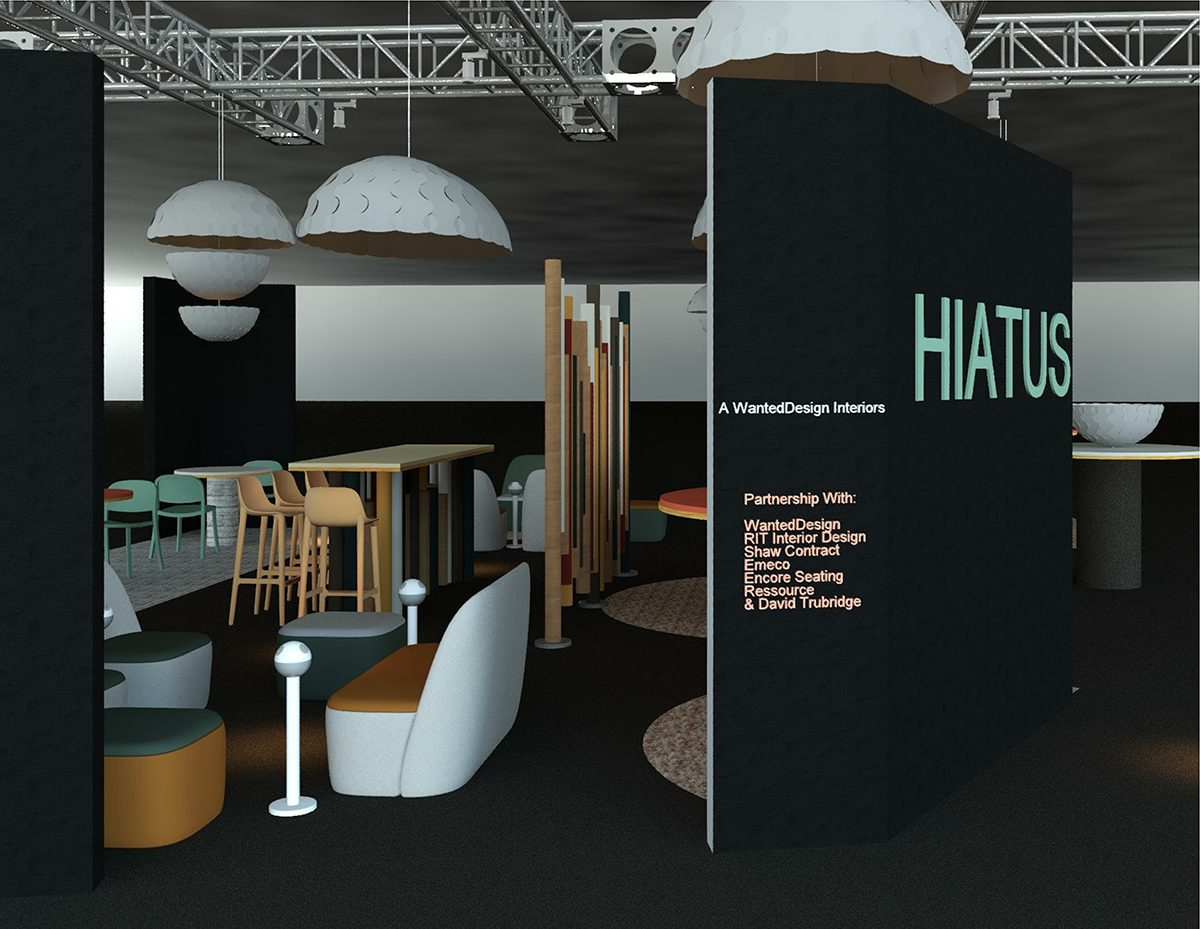 A design of an exhibition lounge space.