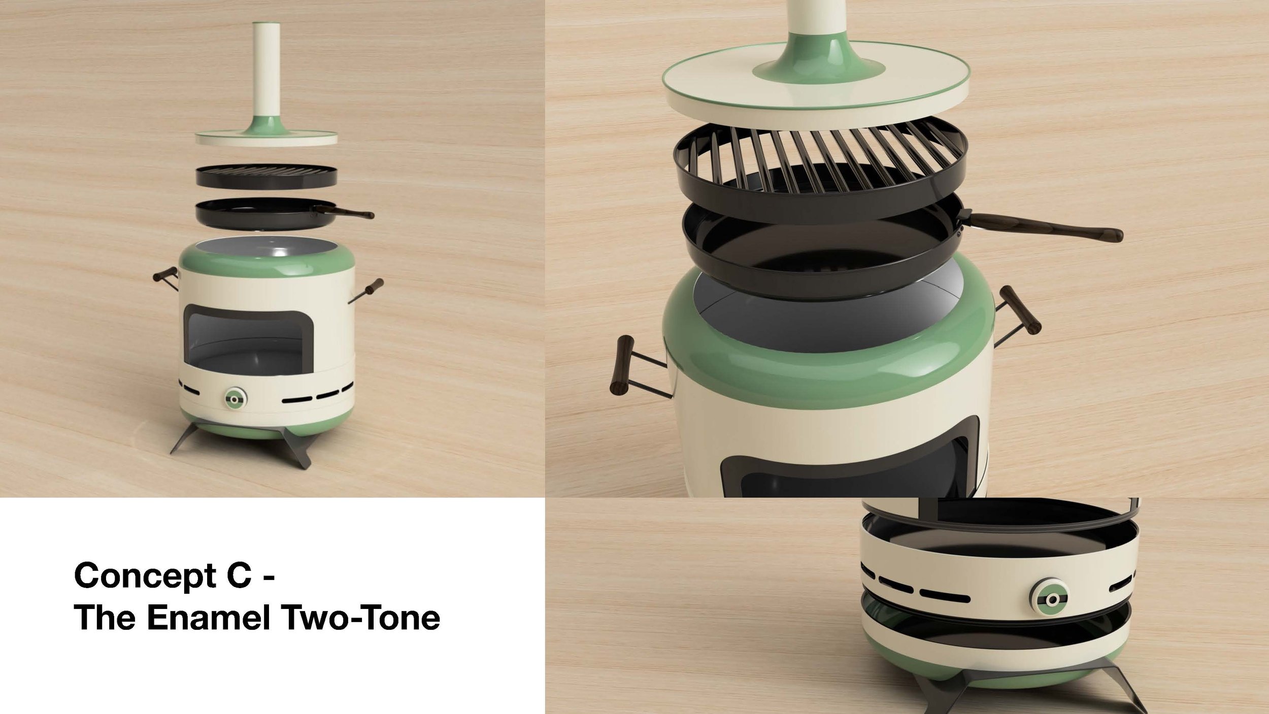 CAD renderings of stoves.