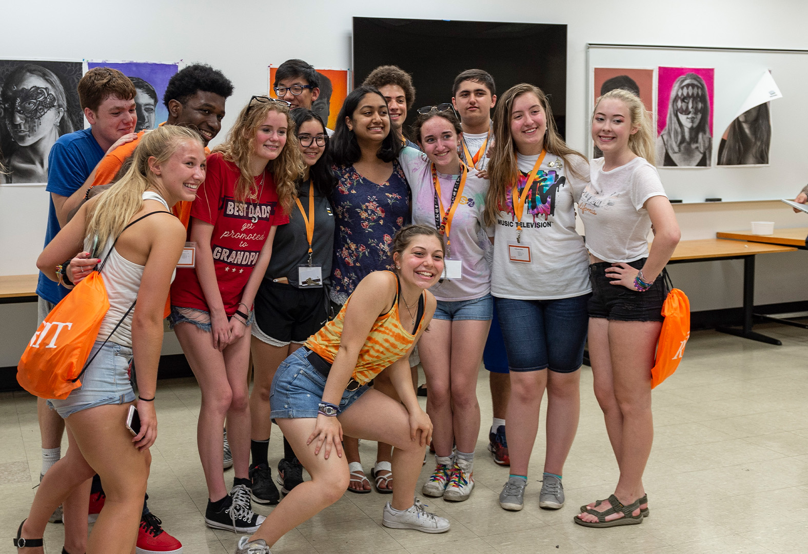 High school students pose for a photo while attending RIT's Pre-College Portfolio Preparation Workshop in 2019.