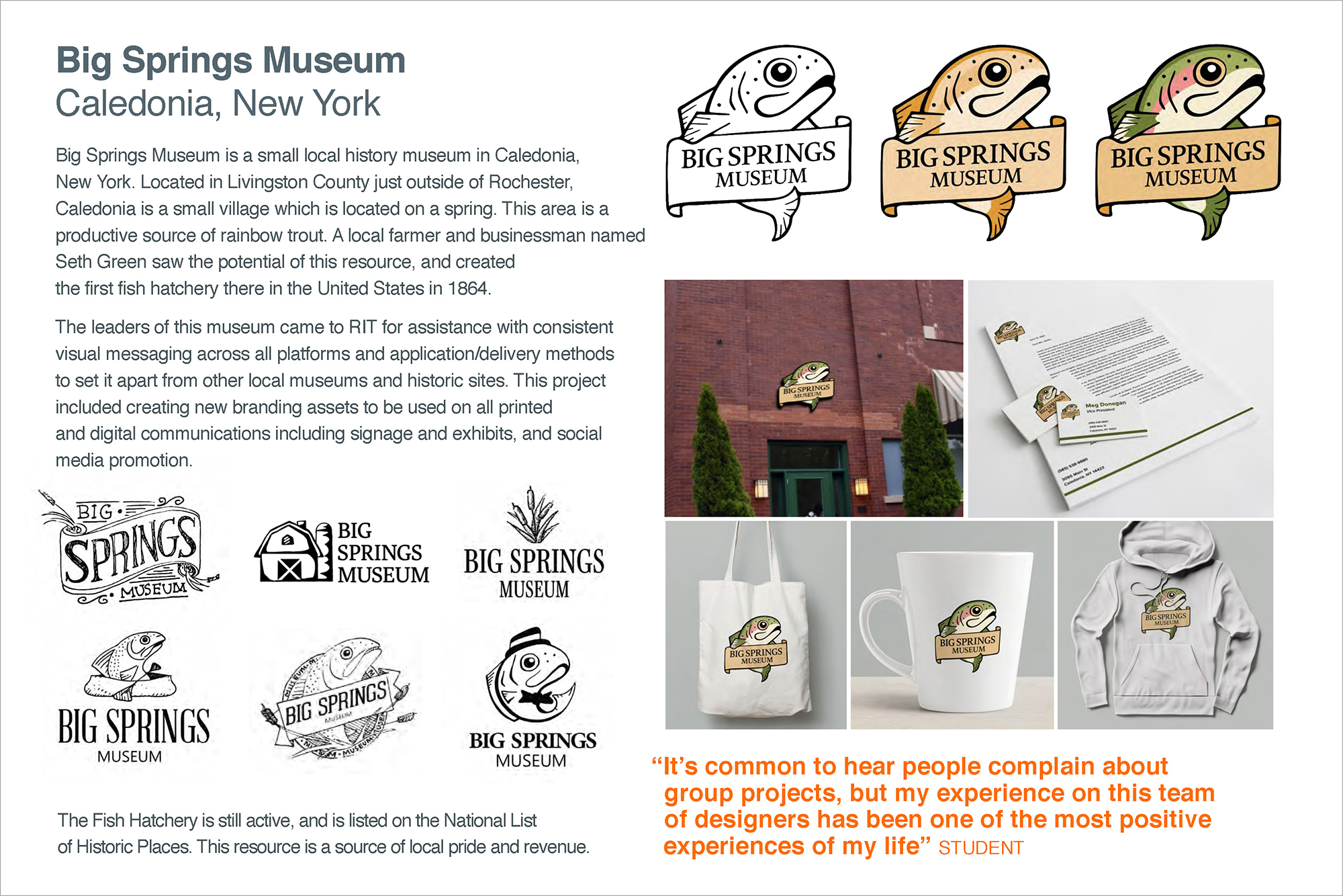 A graphic outlining logos and merchandise for Big Springs Museum.