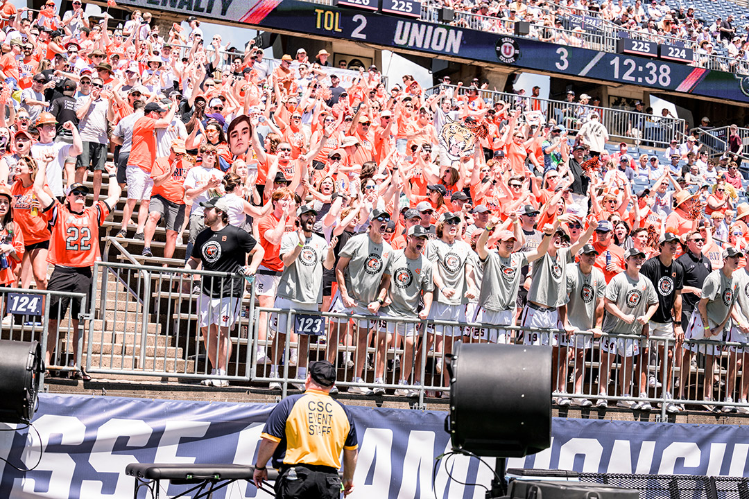 large crowd at a lacrosse game.