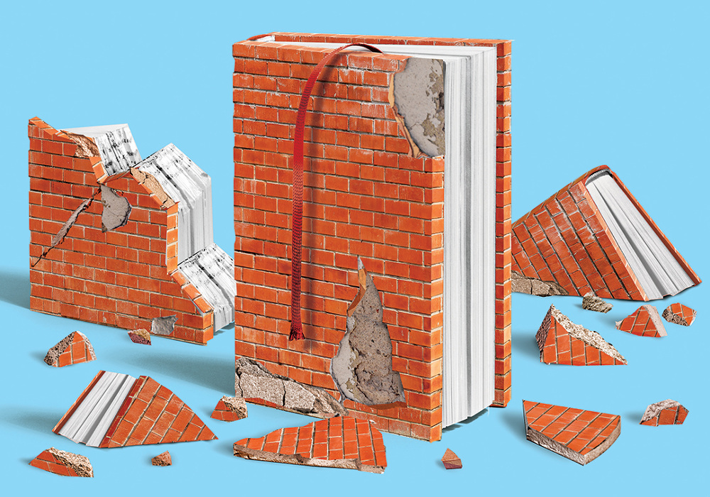 An illustration of a book made out of bricks.