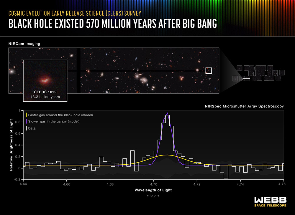 a line chart mapping wavelengths and brightness of light from a black hole.