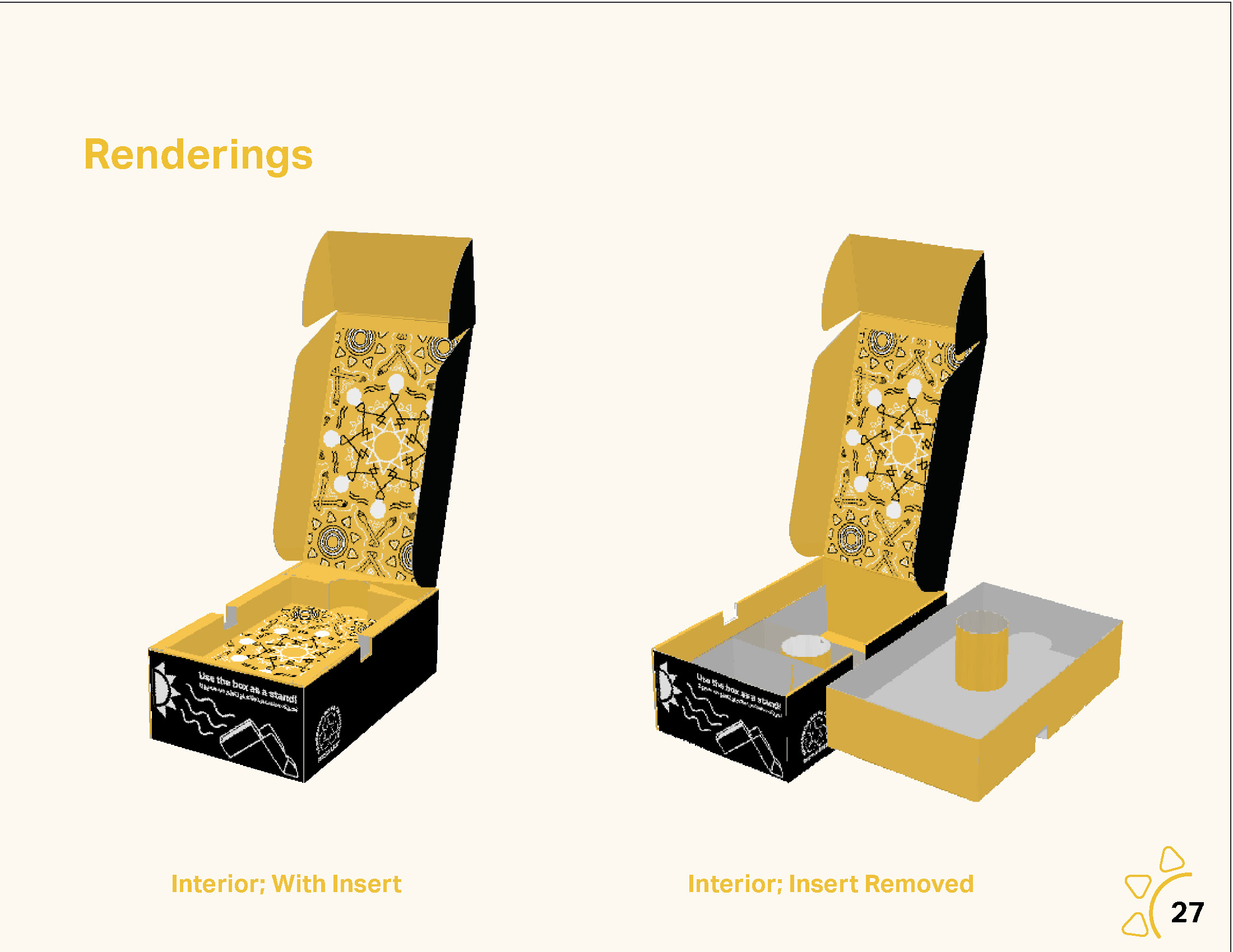 A view of a packaging design for a helpful light, with the packaging open.