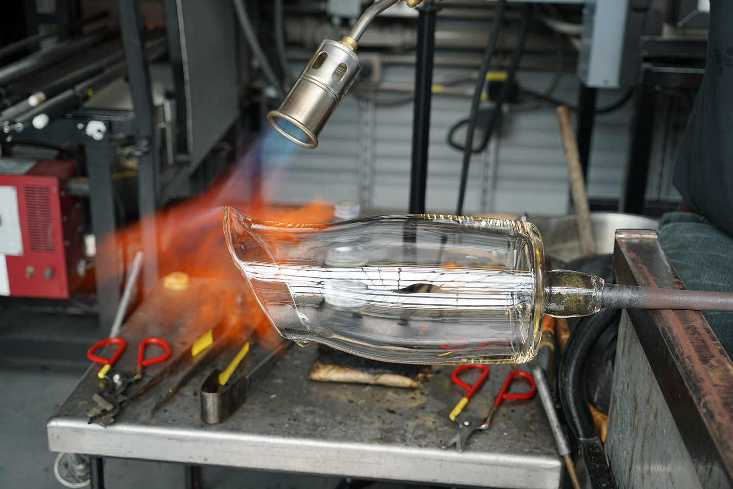 Glass bowl being blown