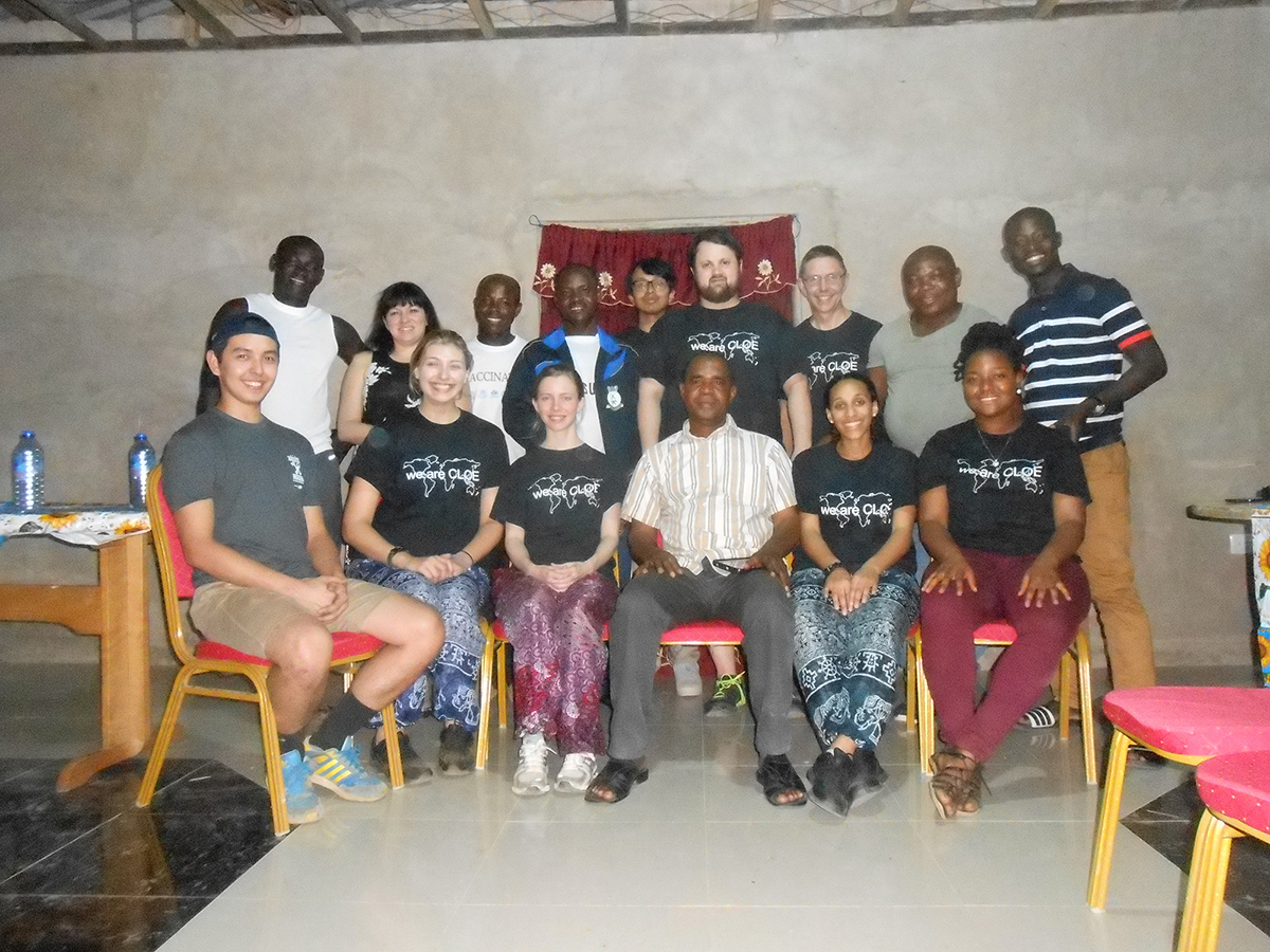 Josh Holmes, far left in front row, during his trip to Ghana.