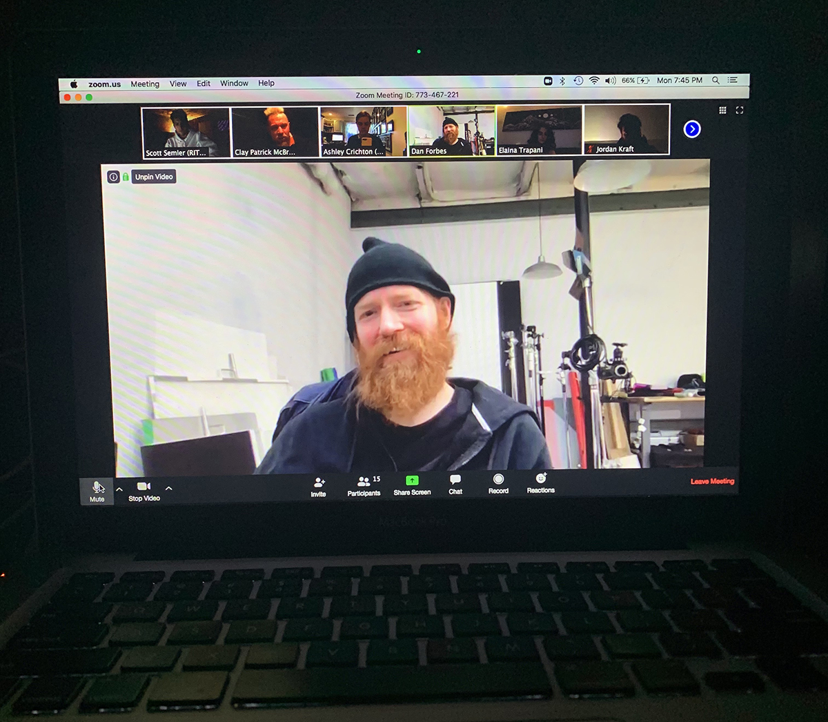 Dan Forbes during a video conference with students.