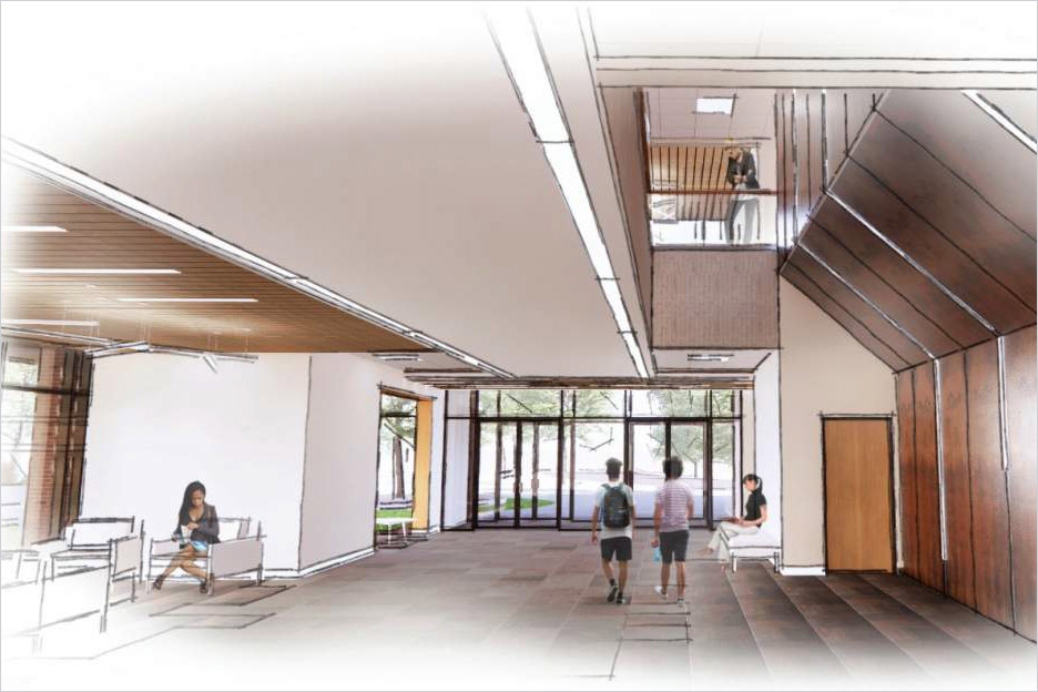 artist rendering of a open lobby space.