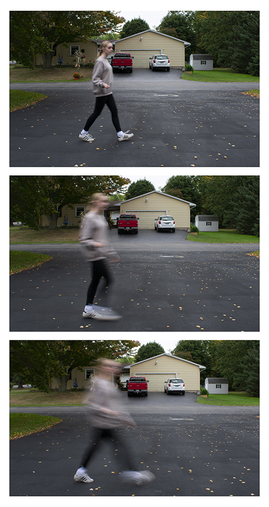 A triptych image showing different shutter speeds