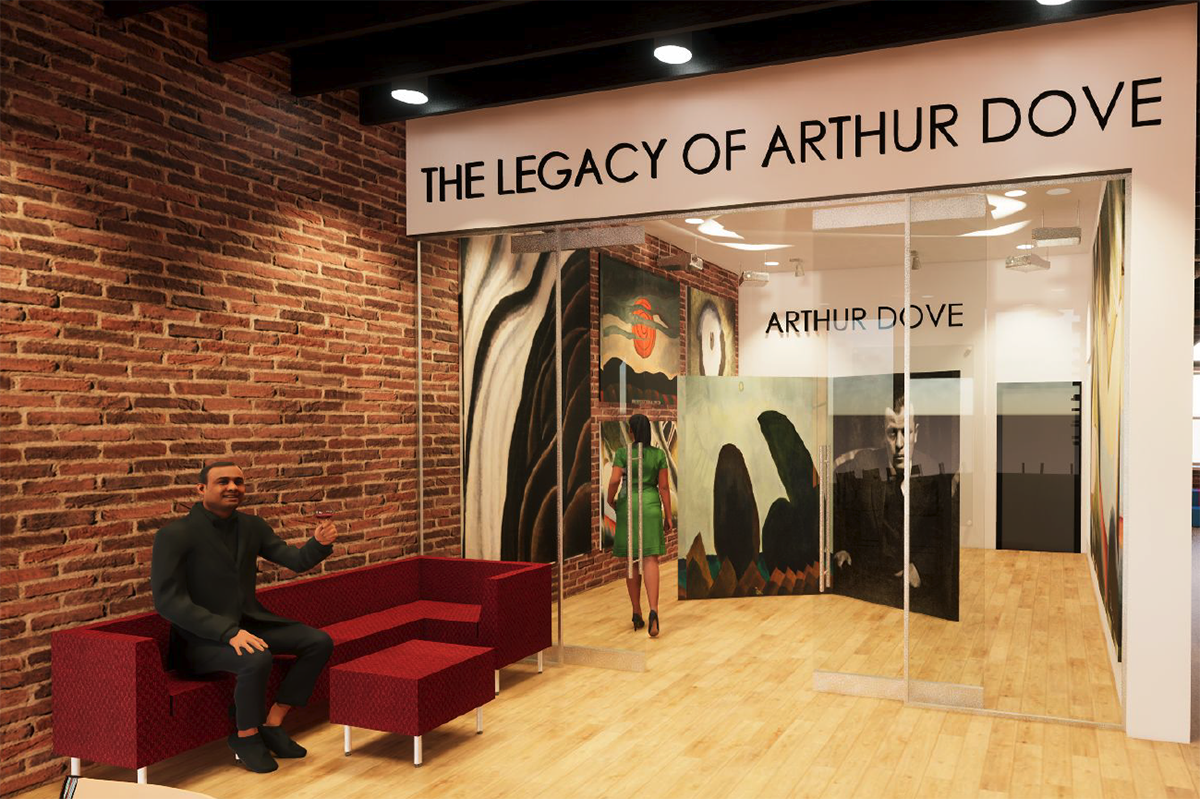 A rendering of one part of a gallery honoring the legacy of Arthur Dove.