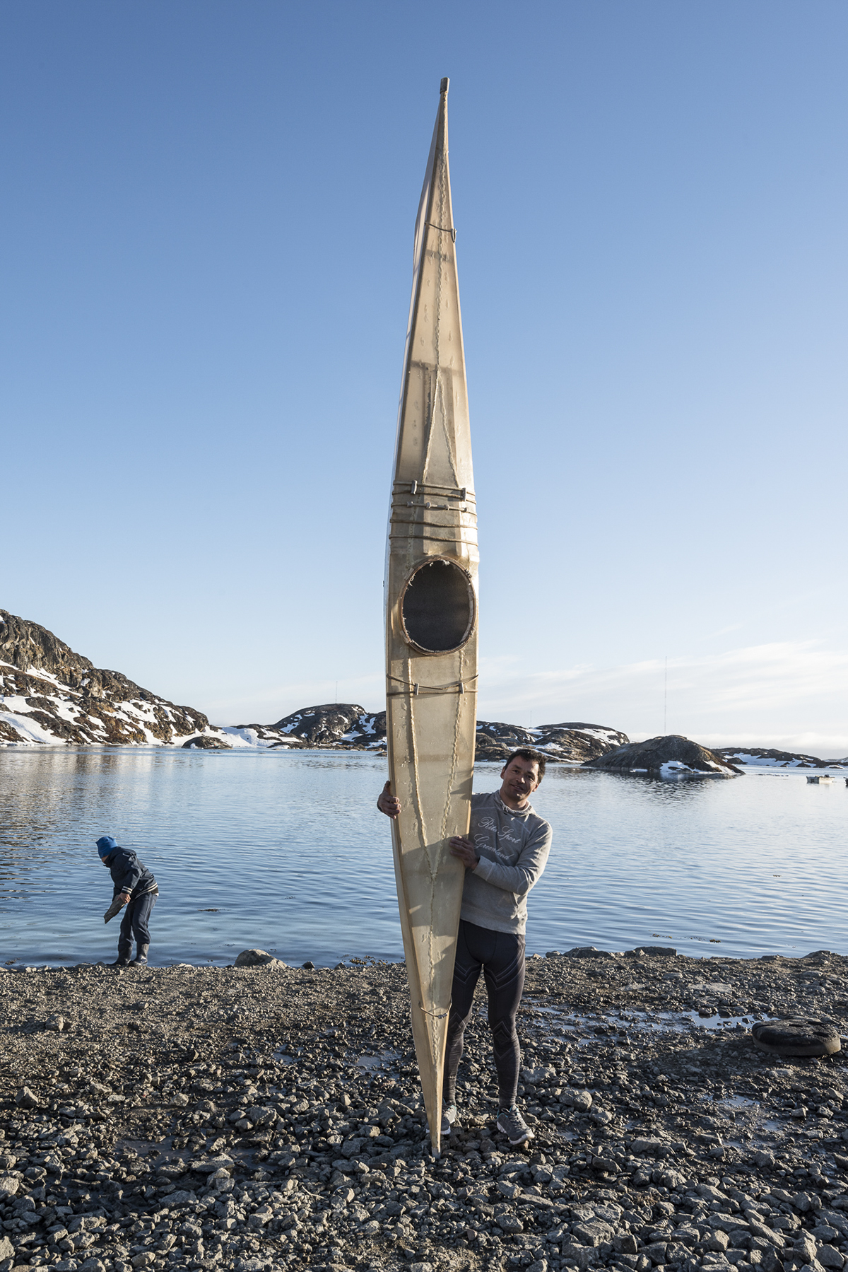 Kayak builder Jorgen Leander introduced Tyvek high-density polyethylene as an effective kayak skin material. The photo was taken as part of Denis Defibaugh's NSF grant.