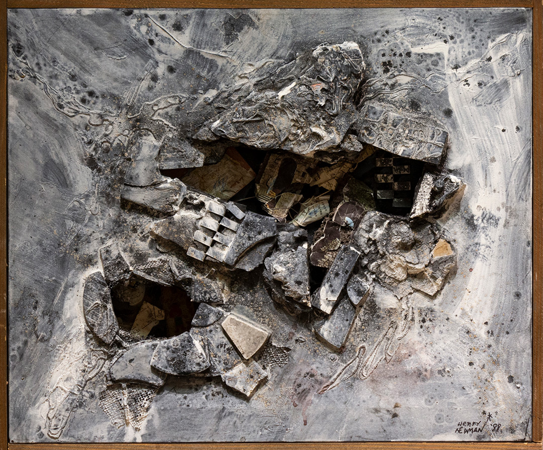 Mixed-media artwork using broken pieces of metal and other scraps