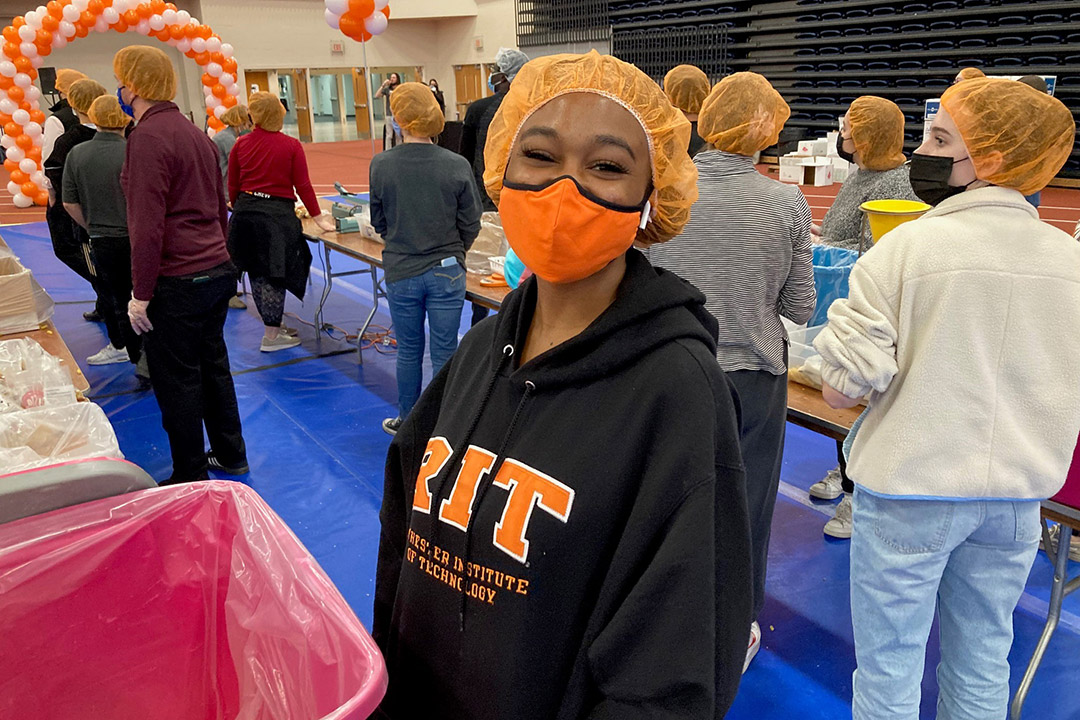 student wearing a hairnet.