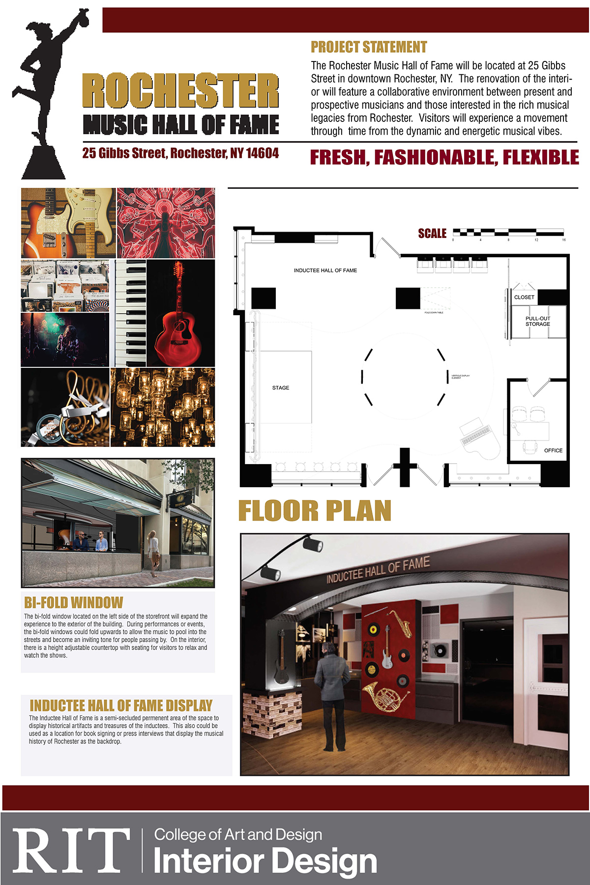 Space planning concept of Rochester Music Hall of Fame's new space.