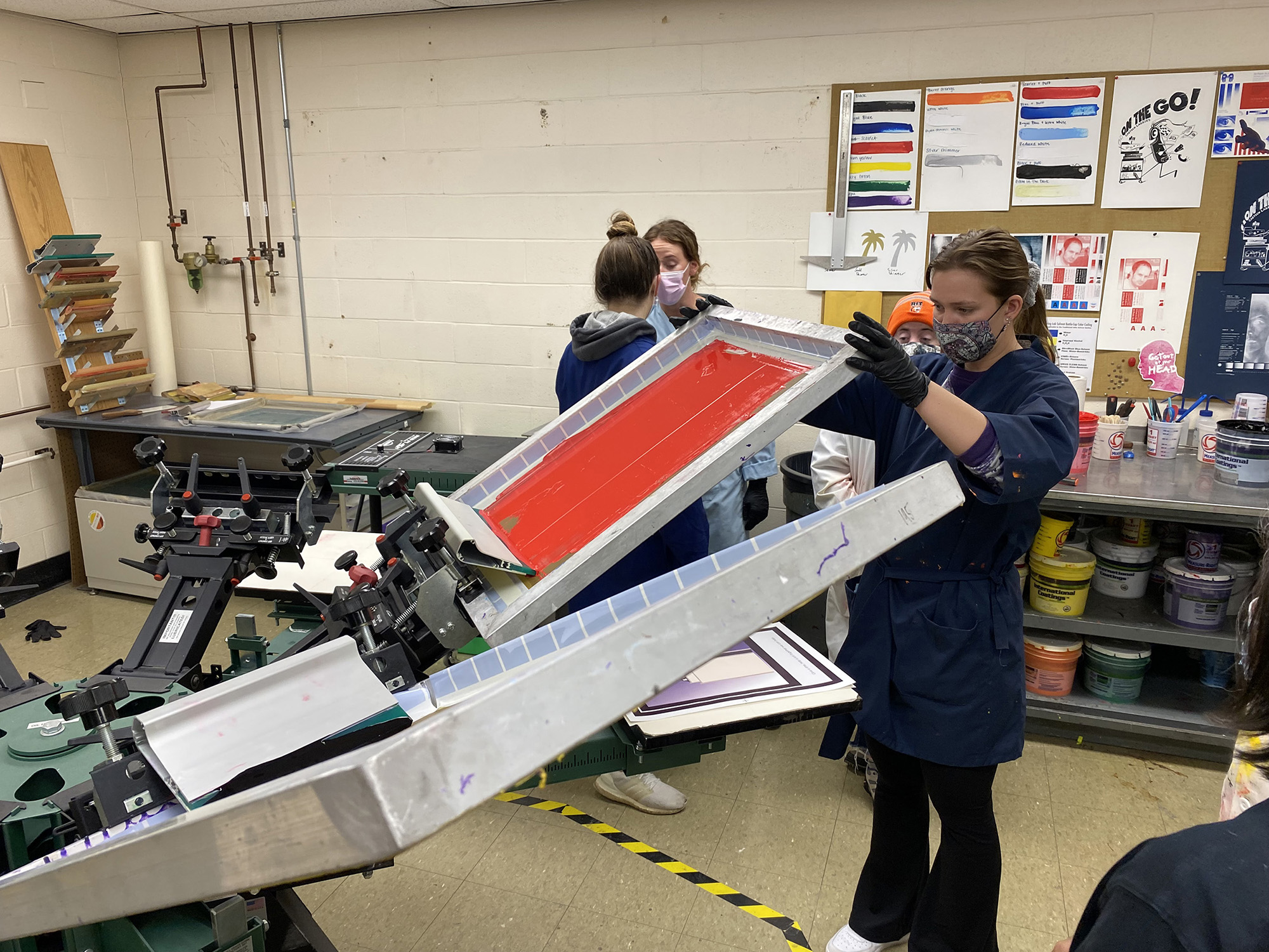 Students work in a screen-printing lab.