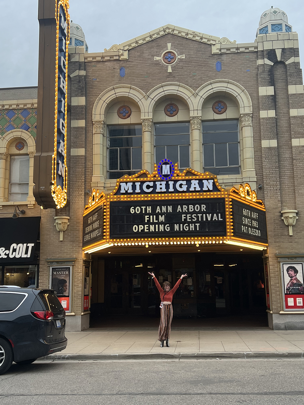 Alex McDonald stands outside the Michigan Theatre.