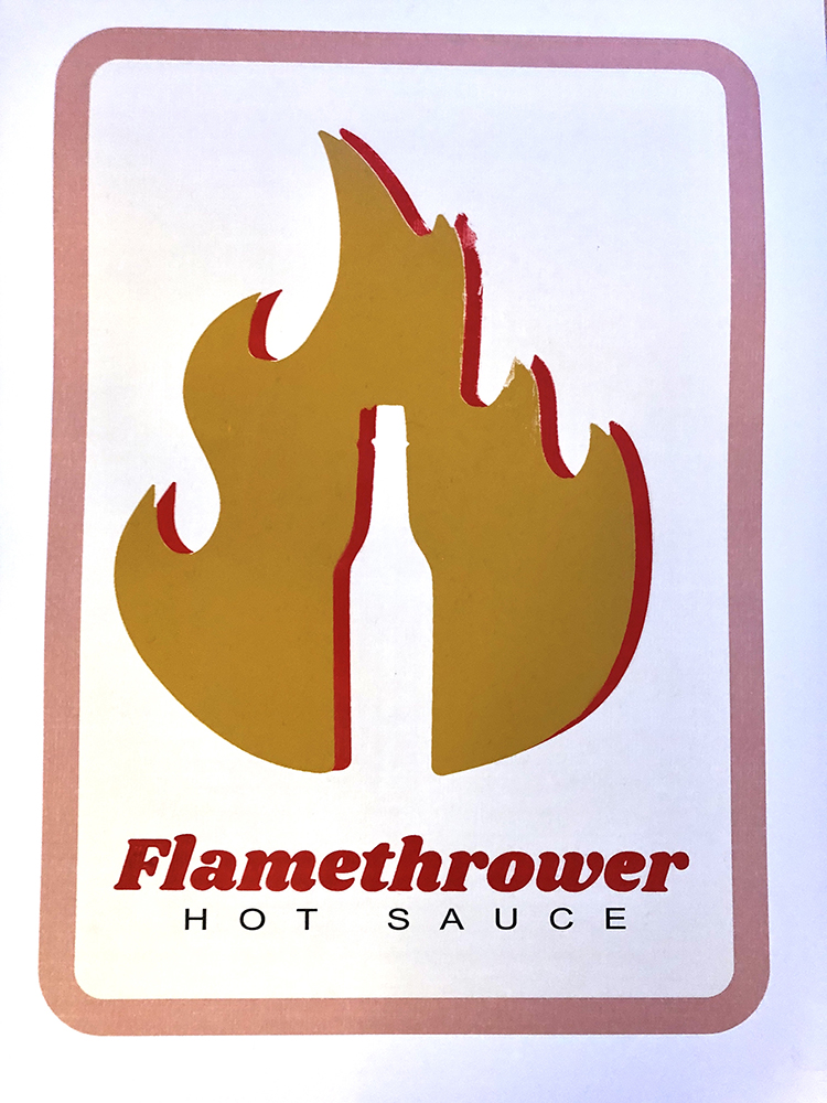 A logo design with flames.