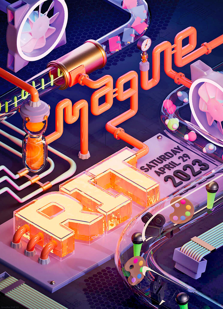 poster for Imagine RIT that looks like the inside of a computer.