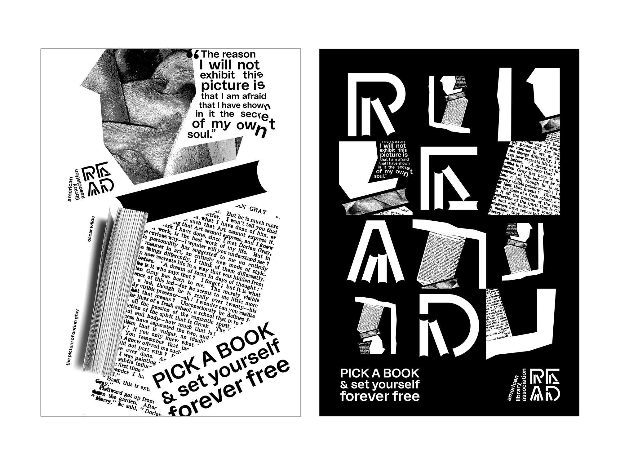 A collage featuring typography designed to promote reading.