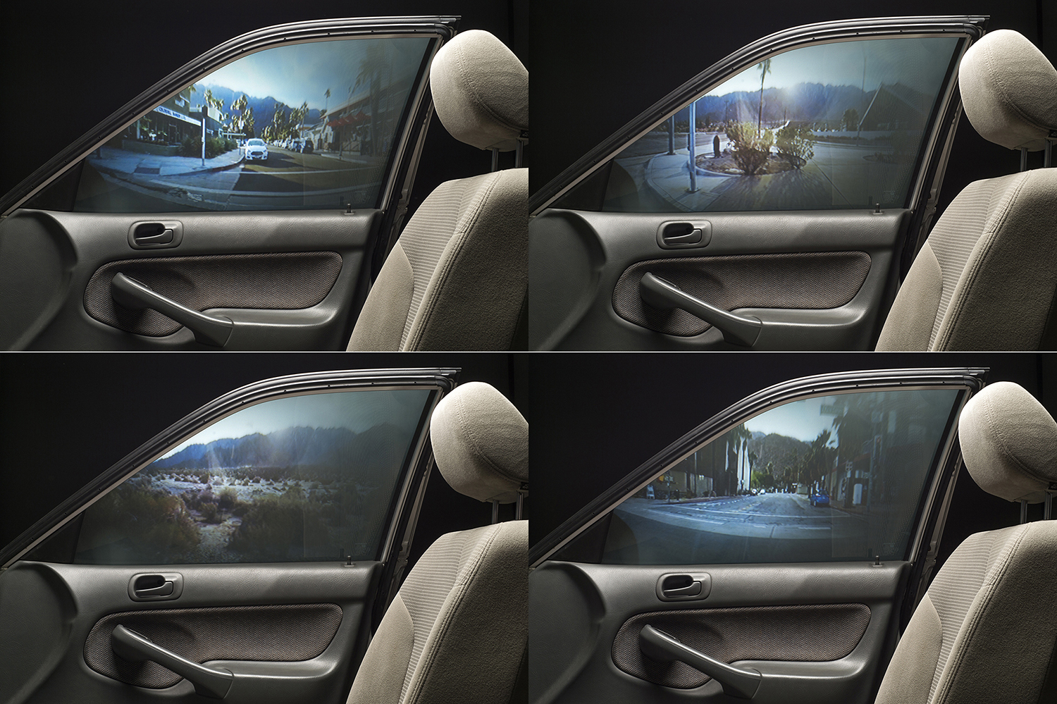 Various still image from the inside of a car door