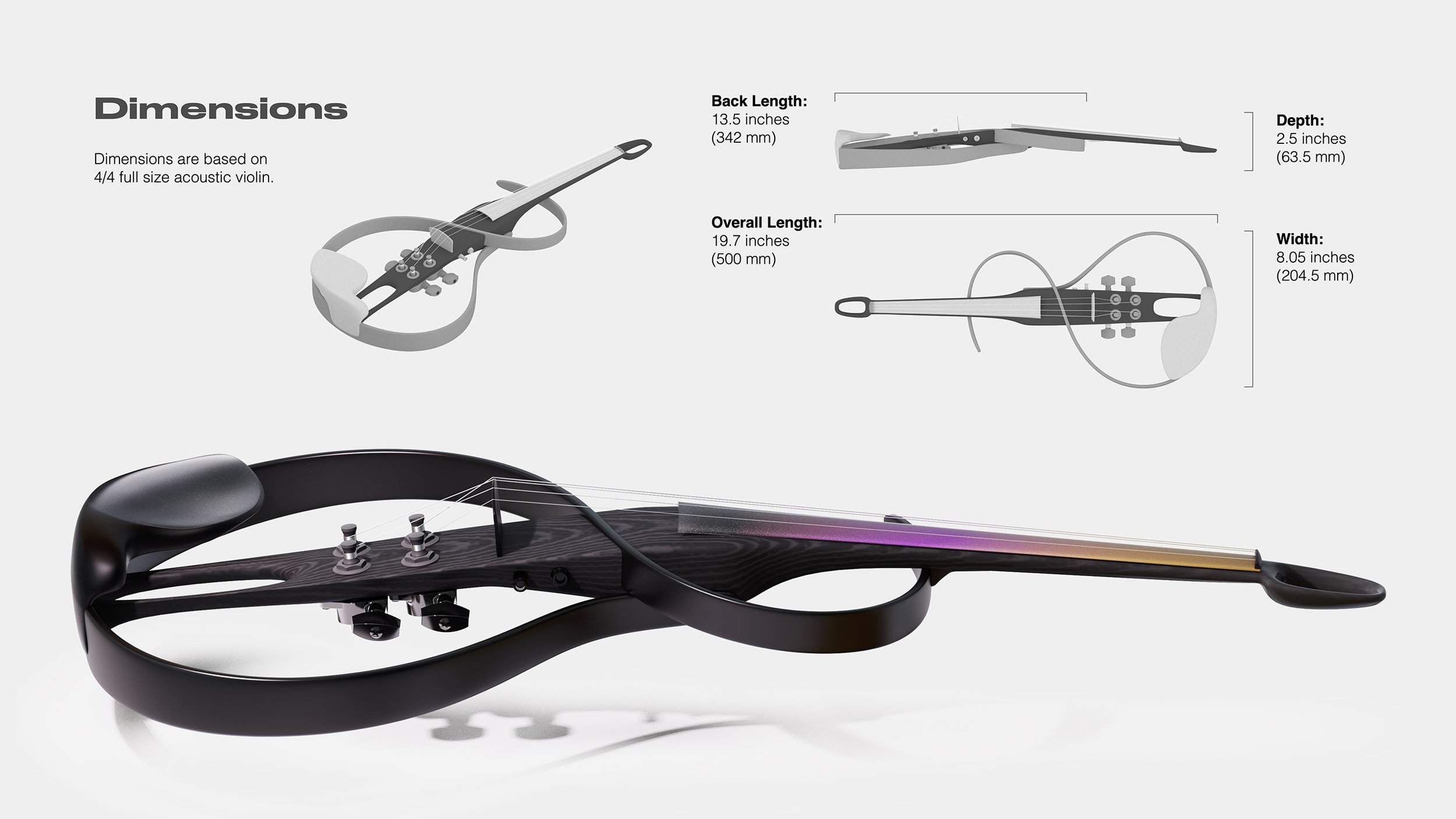 A graphic outlining the dimensions of a violin design.