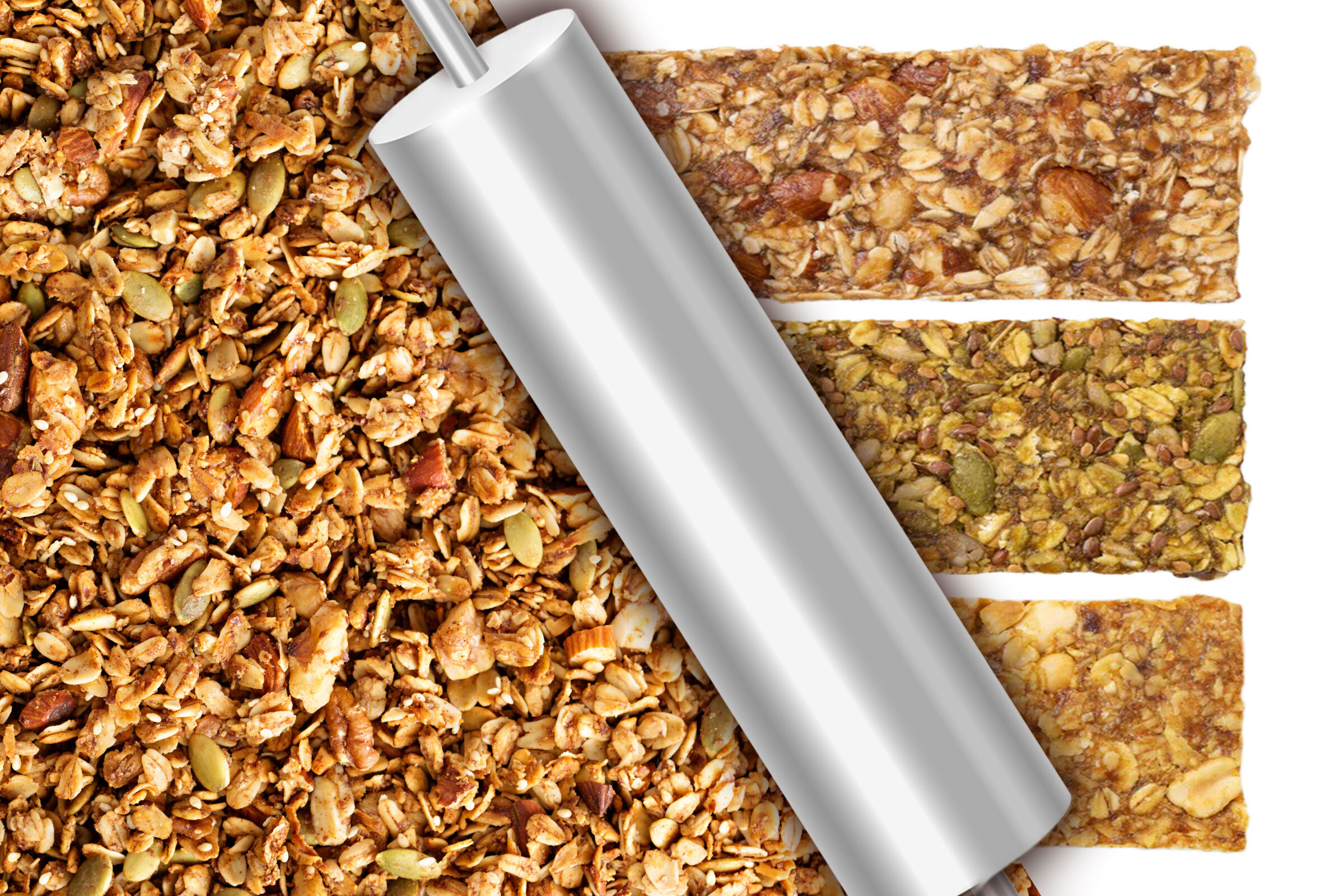 Illustrative image showing how press design supports manufacturing of granola bars.