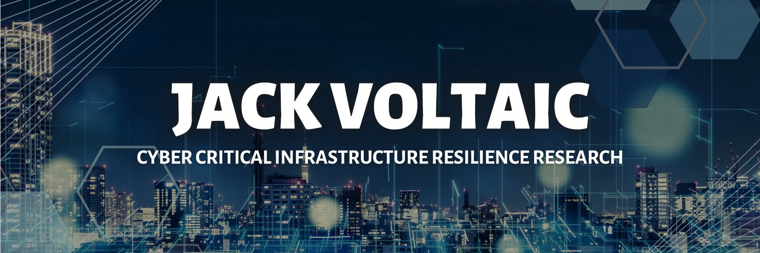 City skyline with the words Jack Voltaic Cyber Critical Infrastructure Resilience Research.