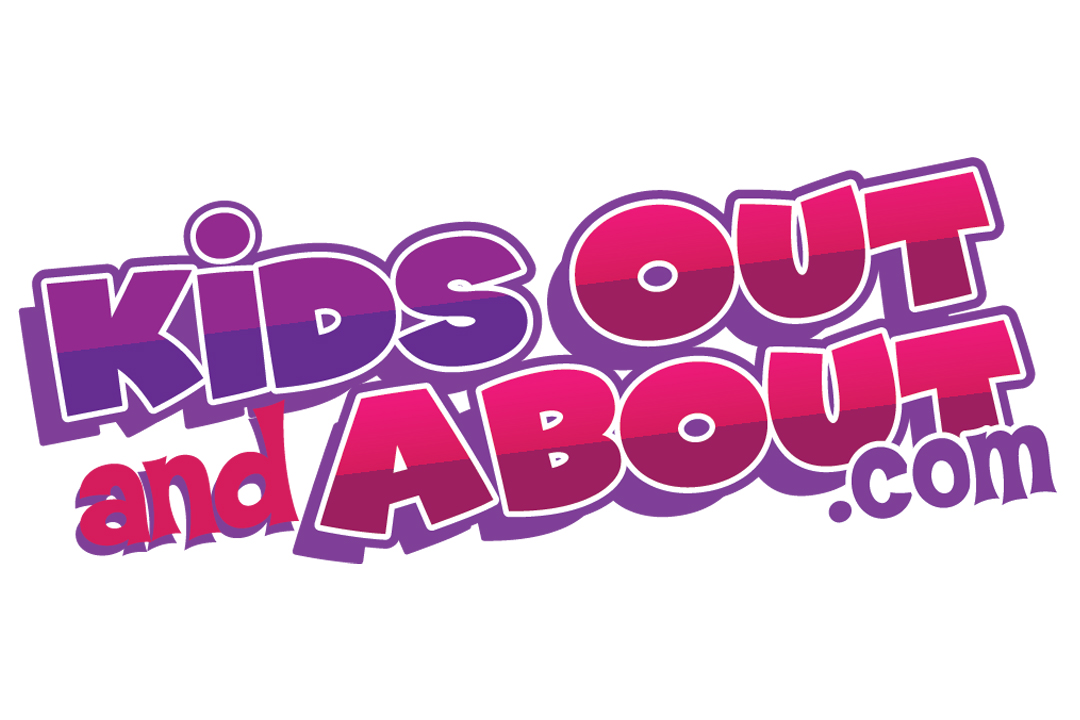 Pink and purple font on a white background that says KidsOutandAbout.com