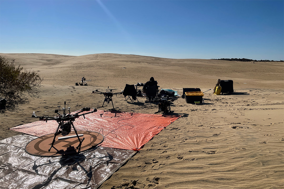 drone and remote sensing equipment in a desert.