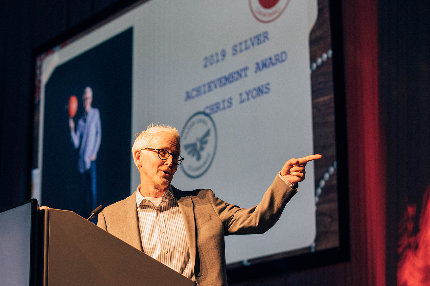 Chris Lyon gives a speech at the ADDYs