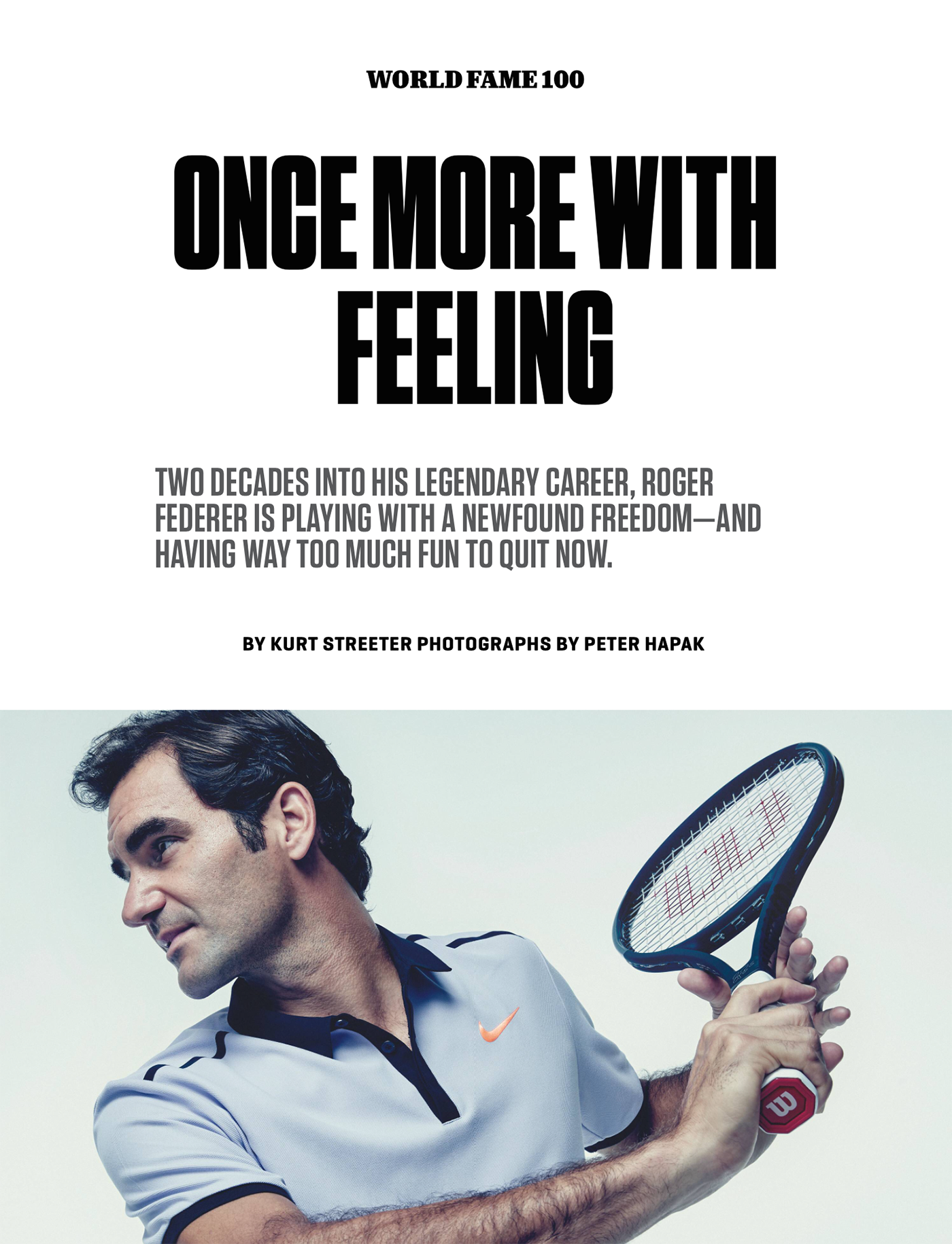 Magazine cover featuring man with tennis racket