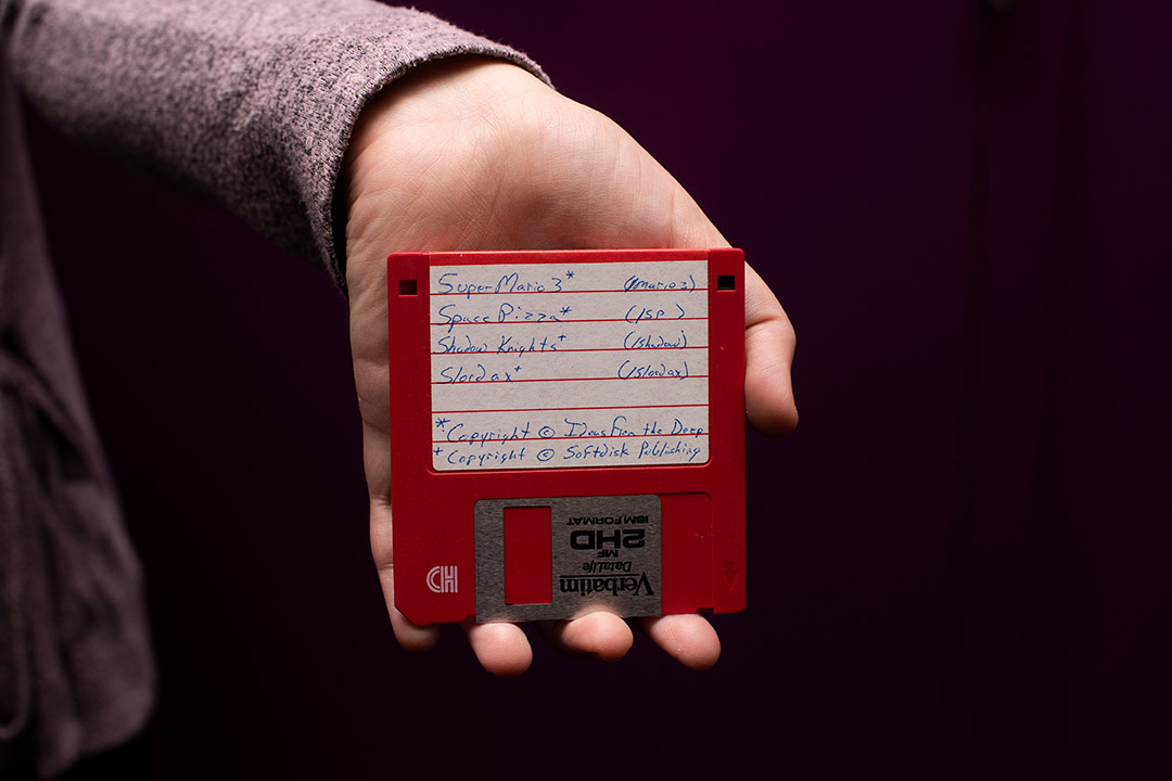 closeup of a 3.5 inch floppy disk.