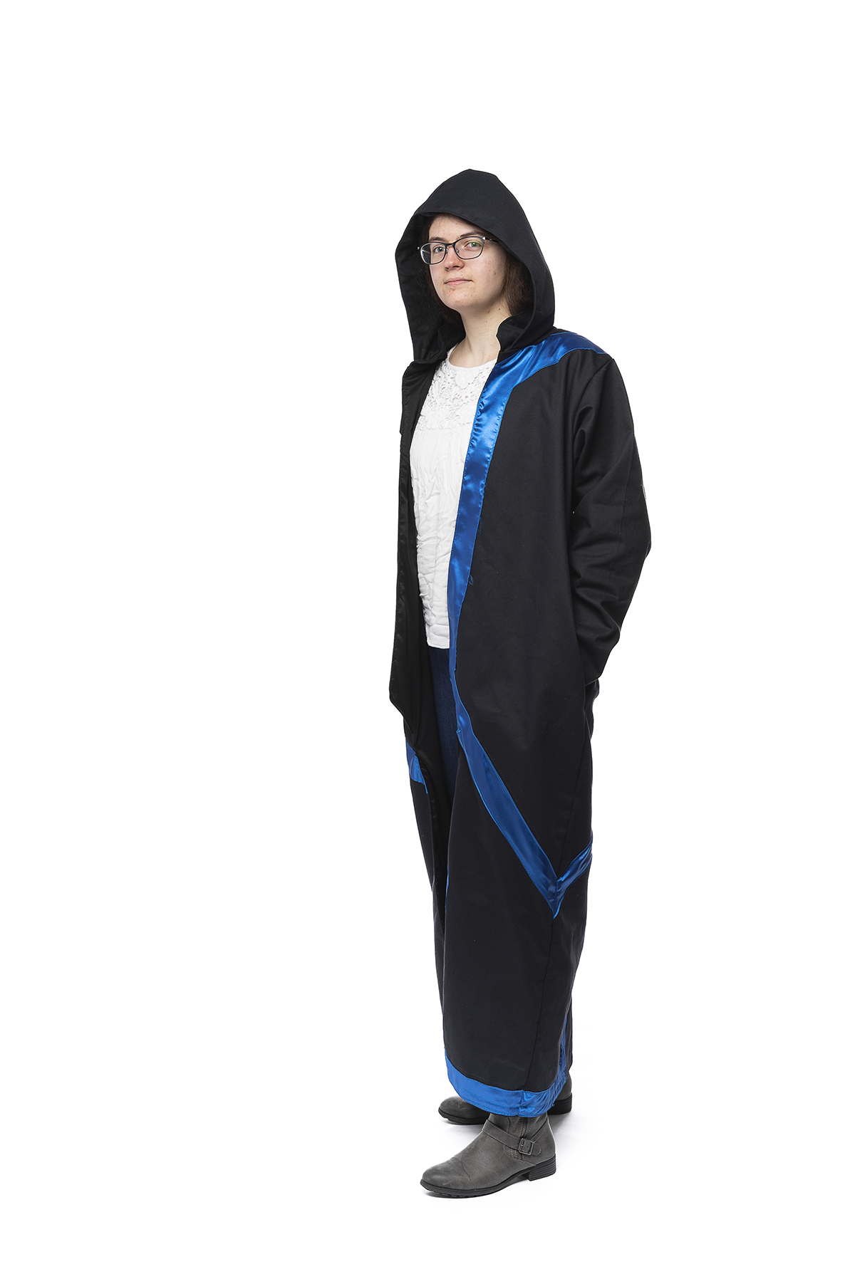 A blue and black design of a robe.