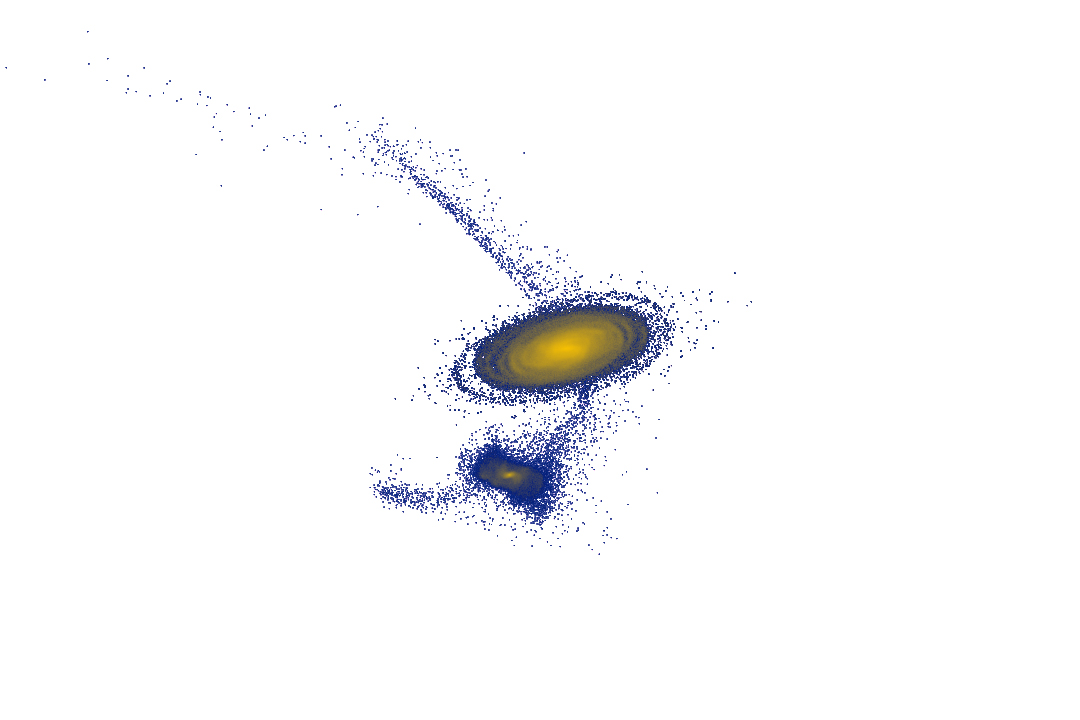 Simulation of galaxies colliding.