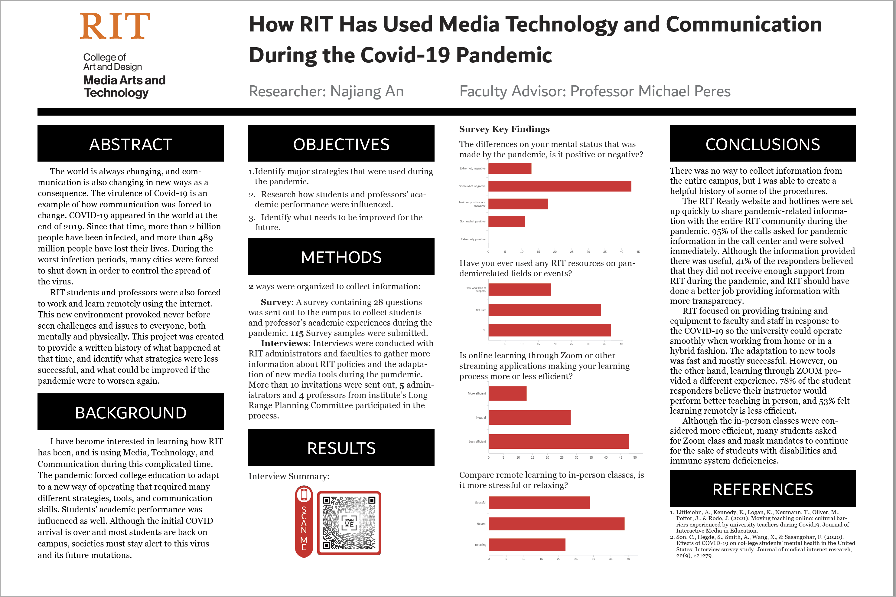 A poster highlighting research on how RIT used media technology and communication during the pandemic.