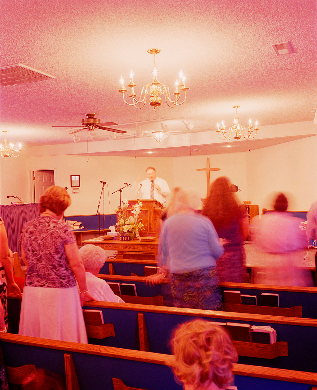 People attend a church service.