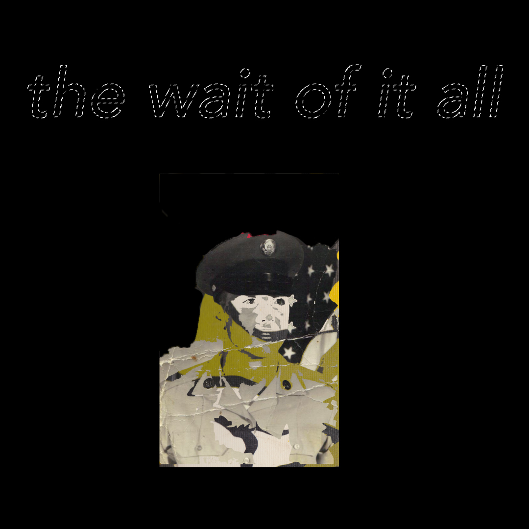 A photo with the words "the wait of it all" in stitching. It's part of the 2020 senior fine art photography gallery show.