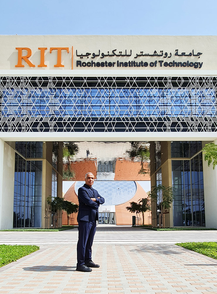 RIT Dubai president standing outside in front of the RIT Dubai campus.