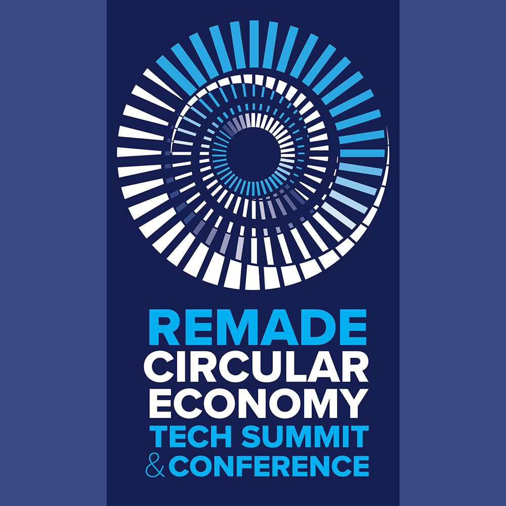 circular logo on a blue background for the REMADE Circular Economy Technology Summit and Conference.